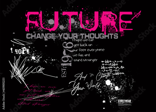 Urban street art neon graffiti typography,  text splash t shirt print patterns,  t shirt print patterns,  typography street art graffiti slogan print with spray