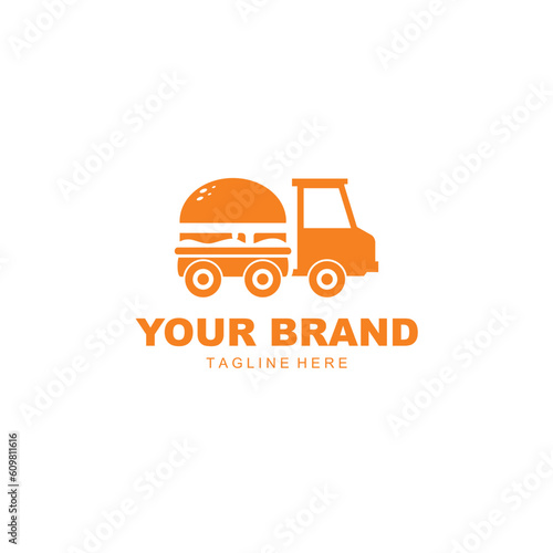 orange burger food truck illustration logo