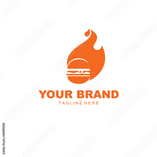 logo illustration of burger in fire