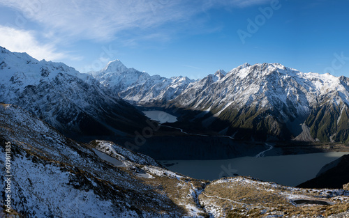 New Zealand Mountain landscape with clouds and snow