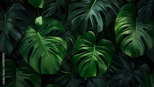 Monstera leaves texture dark green tropical background for summer concept  Generated by AI.
