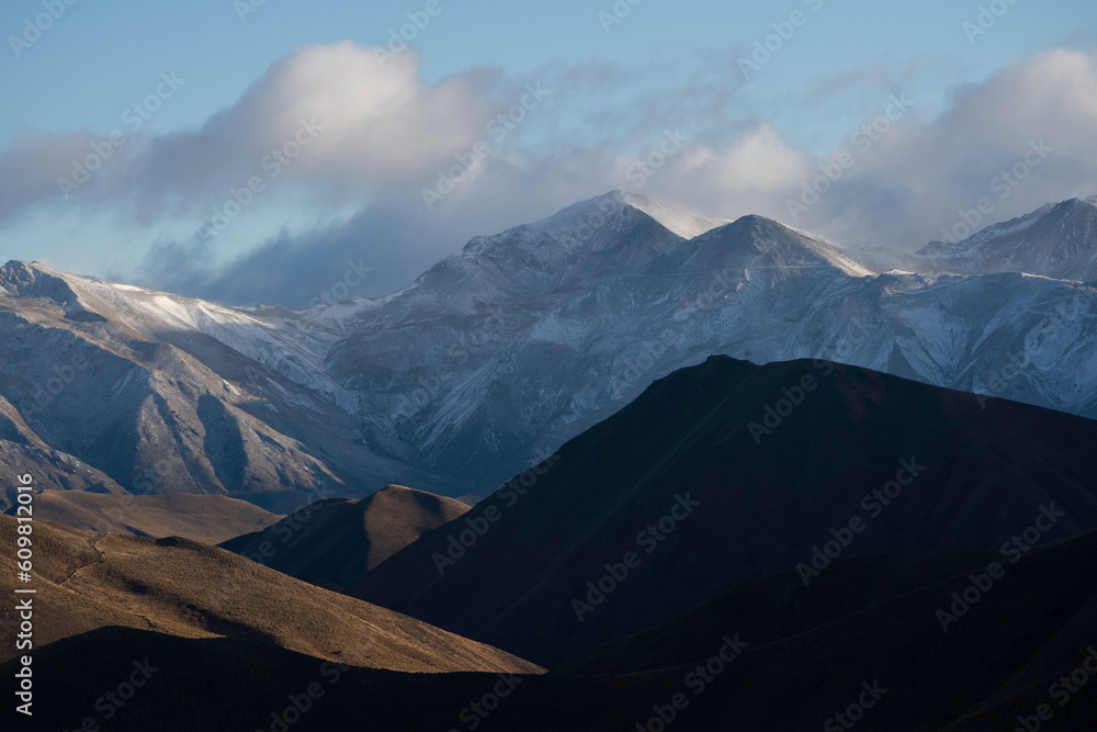 New Zealand Mountain landscape with clouds and snow New Zealand Mountain landscape with clouds and snow