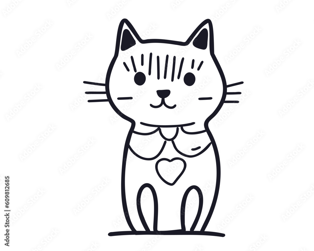 cartoon cat doodle or line style, vector illustration isolated on white background