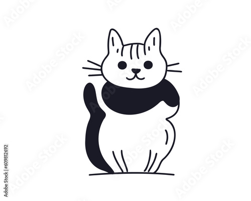 Fototapeta Naklejka Na Ścianę i Meble -  Cute cartoon cat doodle or line style, vector illustration isolated on white background