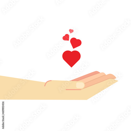 illustration of hand giving love hearts