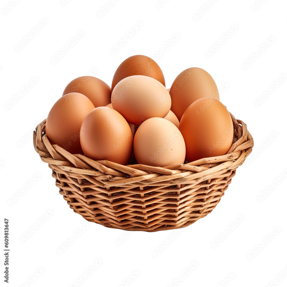 Eggs in basket isolated on transparent background. Created with Generative AI Technology Eggs in basket isolated on transparent background. Created with Generative AI Technology