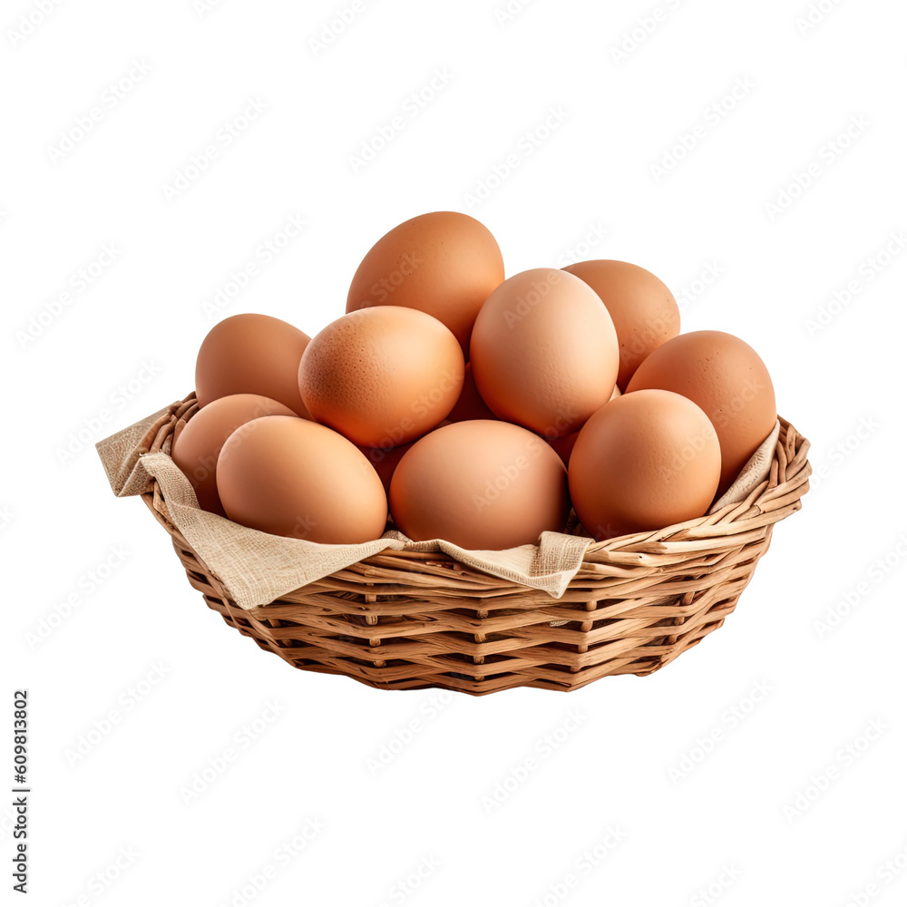 Eggs in basket isolated on transparent background. Created with Generative AI Technology Eggs in basket isolated on transparent background. Created with Generative AI Technology