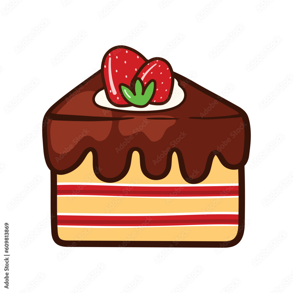 Cake Slice with Strawberry Food Bakery Cartoon Doodle Icon Vector Illustration Cake Slice with Strawberry Food Bakery Cartoon Doodle Icon Vector Illustration