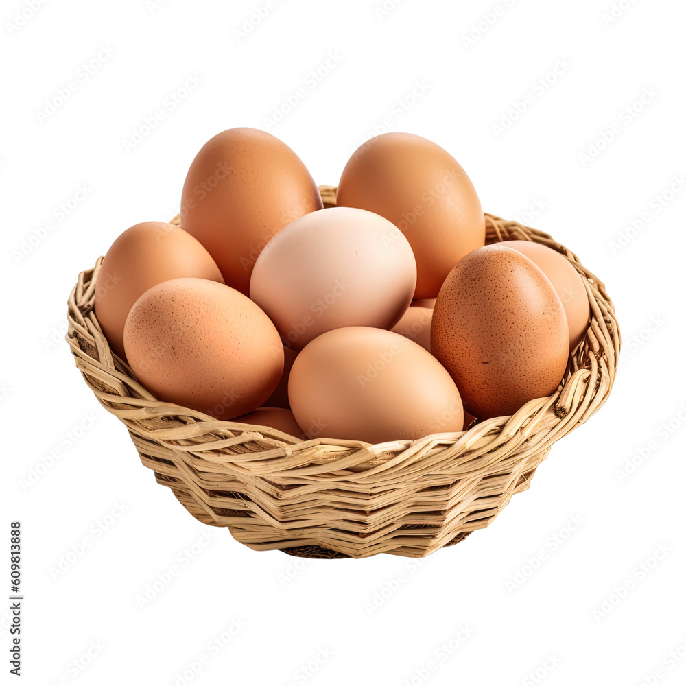 Eggs in basket isolated on transparent background. Created with Generative AI Technology Eggs in basket isolated on transparent background. Created with Generative AI Technology