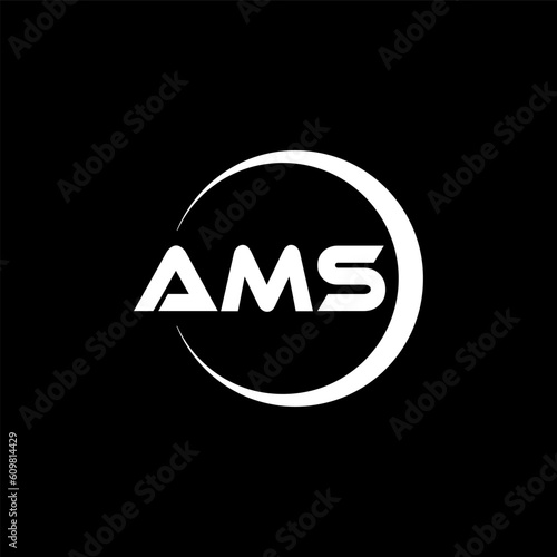 AMS letter logo design with black background in illustrator, cube logo, vector logo, modern alphabet font overlap style. calligraphy designs for logo, Poster, Invitation, etc. photo