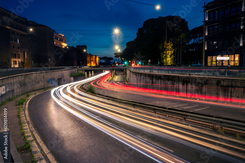 Night photography city highway light trails