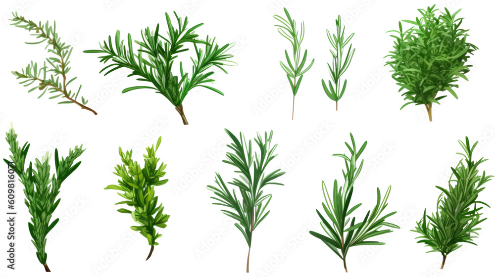 sprigs of rosemary in various sizes and positions isolated on a transparent background for design layouts sprigs of rosemary in various sizes and positions isolated on a transparent background for design layouts