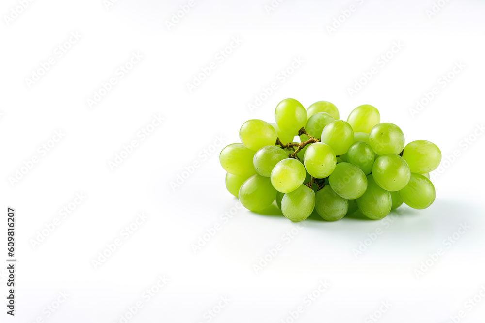 Fresh green grape bunch isolated on white background with copy space. Created with Generative AI Technology Fresh green grape bunch isolated on white background with copy space. Created with Generative AI Technology