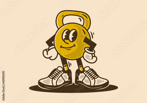 Mascot character of a dumbbells in an upright standing position
