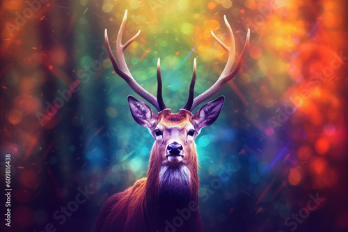 Portrait of magical deer in a forest, Generative AI © Aleksandr Bryliaev