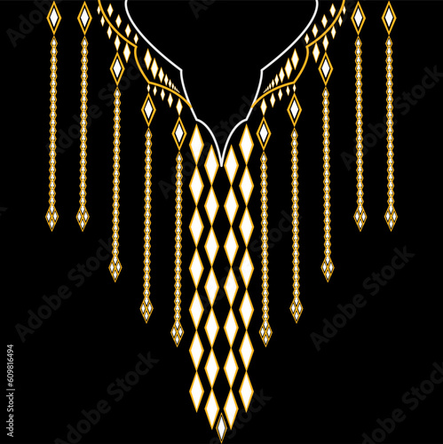 Traditional geometric ethnic embroidered neckline
