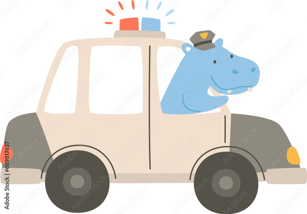 Hippo Driving Police Car