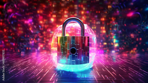 Protection concept ,Closed Padlock on digital background