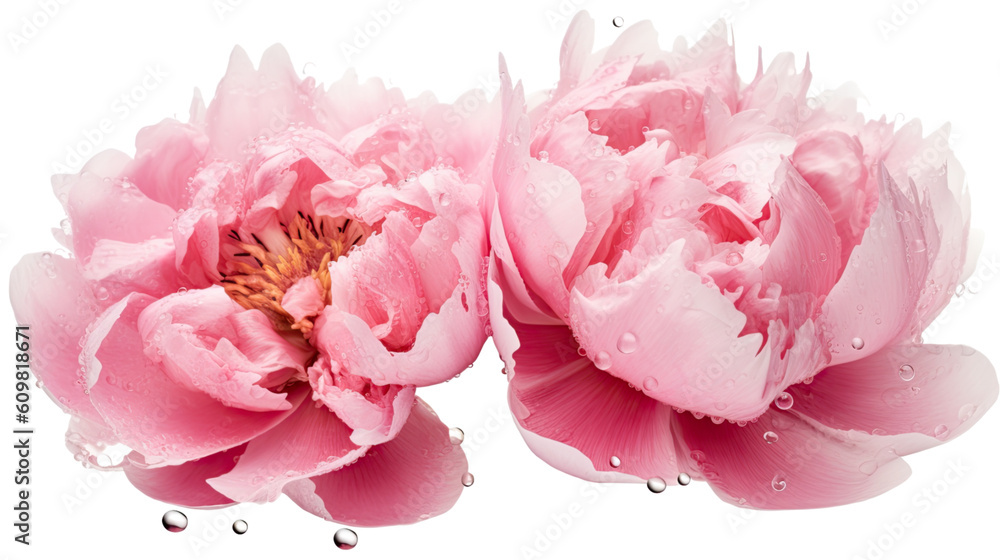 majestic peony petals with delicate water droplets isolated on a transparent background for design layouts