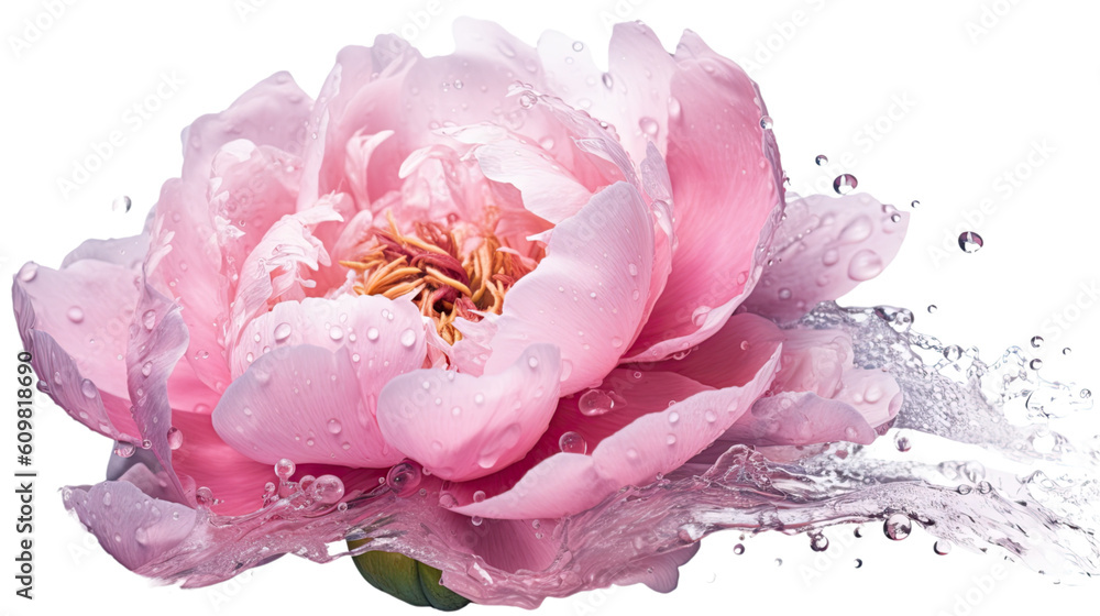Obraz premium majestic peony petals with delicate water droplets isolated on a transparent background for design layouts