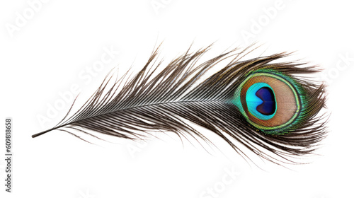 majestic peacock feather isolated on a transparent background for design layouts photo