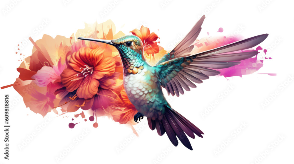Obraz premium radiant hummingbird with iridescent feathers isolated on a transparent background for design layouts
