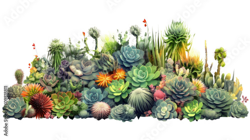 prickly succulent garden with diverse shapes isolated on a transparent background for design layouts