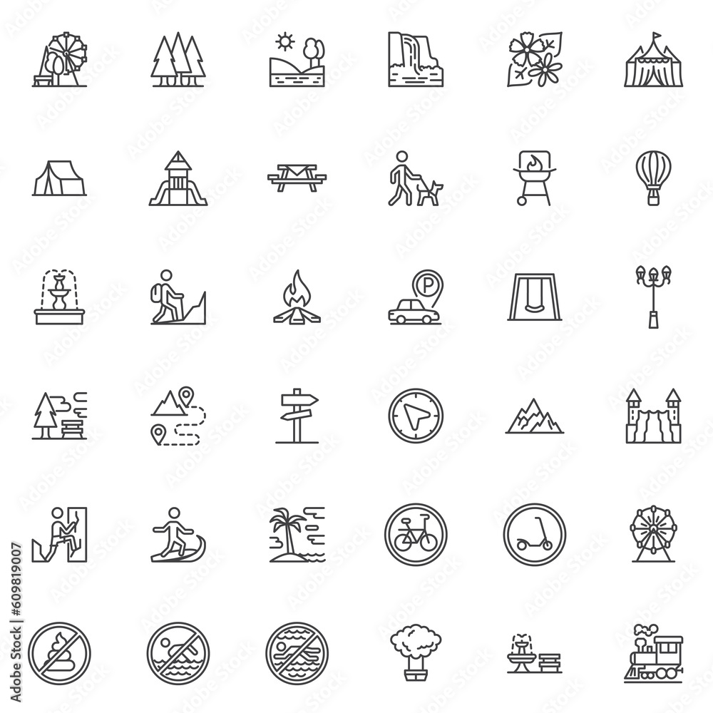 Park and outdoors line icons set