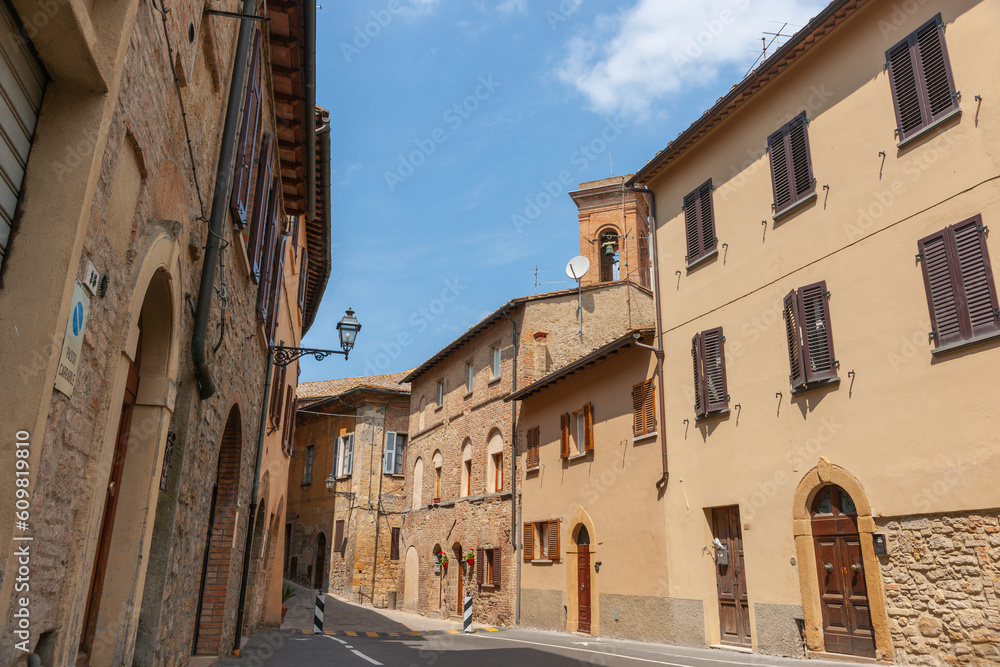 Street and lane-way scene in walled Italian city of Volterra