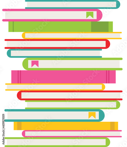 Stack of colorful books on white background. Vector illustration.