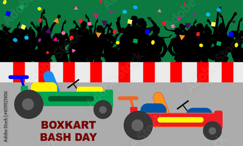 Tableau sur toile BoxKart car race for children, enlivened by families and bold text commemorating