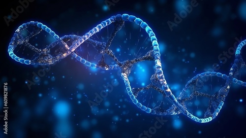 Dna helix with blue light, Genetic Code DNA Molecule Structure, Generative Ai © Deep Ai Generation