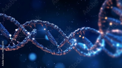 Dna helix with blue light, Genetic Code DNA Molecule Structure, Generative Ai