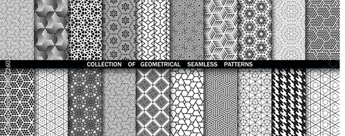 Geometric set of seamless black and white patterns. Simpless vector graphics