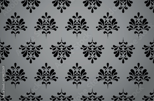 Wallpaper in the style of Baroque. Seamless vector background. Black and gray floral ornament. Graphic pattern for fabric, wallpaper, packaging. Ornate Damask flower ornament