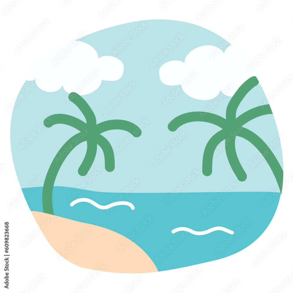 Beach with Coconut Tree Cute Sticker