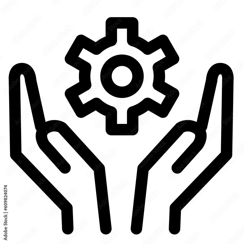 DX、歯車、手を表すラインスタイルのアイコン