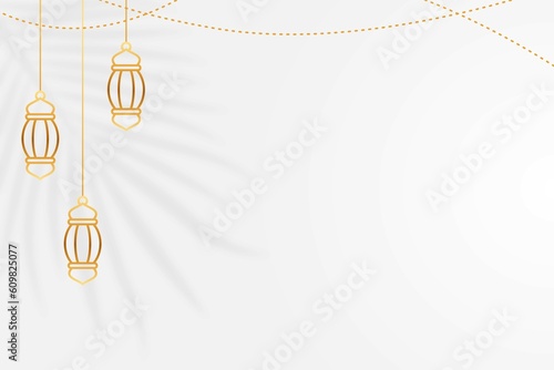 Islamic Background Template With Lantern and Silhouette of Leaves