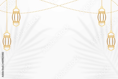 Islamic Background Template With Lantern and Silhouette of Leaves
