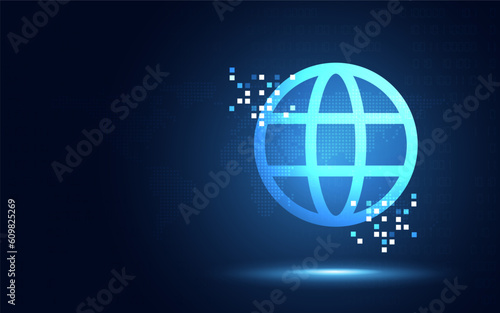 Futuristic Earth world globe digital transformation abstract technology background. Innovative technology Global business and worldwide big data concept. Vector illustration