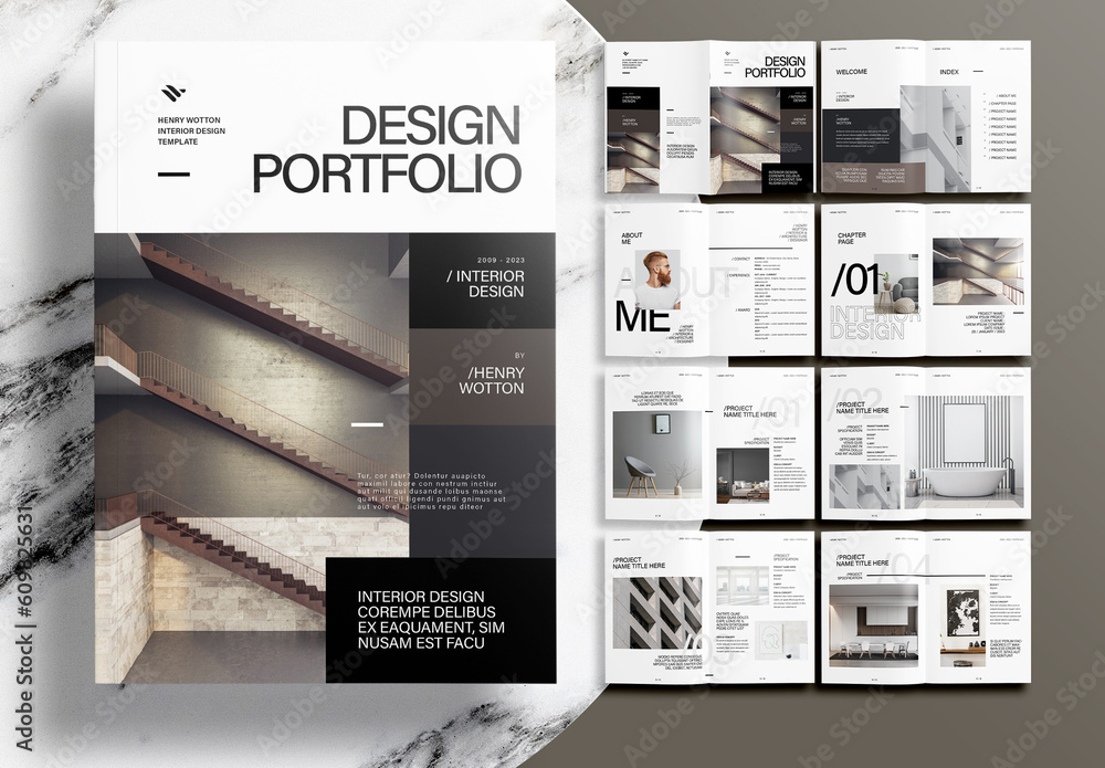 Modern Interior Design Portfolio Layout Template Stock Template | Adobe ...