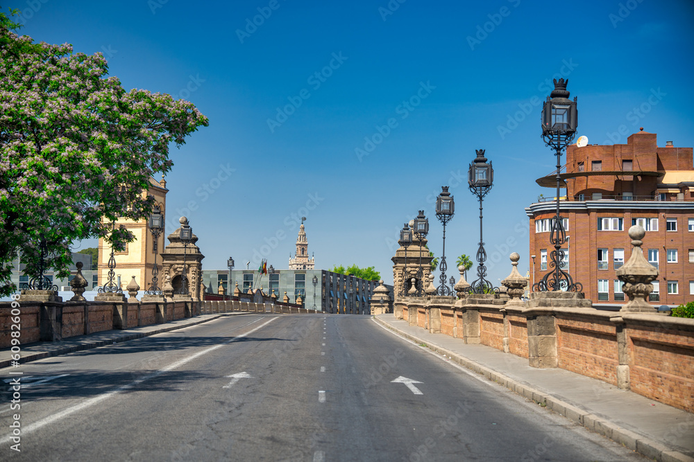 Sevilla, Spain - April 10, 2023: City traffic on a large road