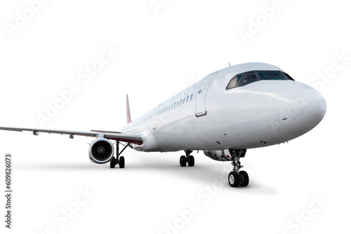 Close-up of passenger aircraft isolated on transparent background