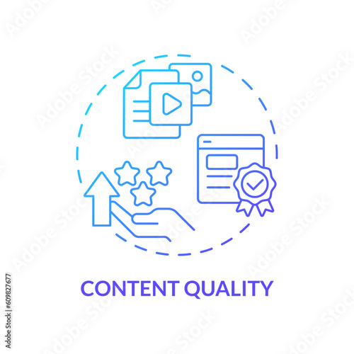 Content quality blue gradient concept icon. Valuable information. Seo optimization. Schedule post. Target audience. Social media plan abstract idea thin line illustration. Isolated outline drawing