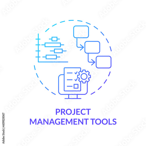 Project management tools blue gradient concept icon. Team collaboration. Improve communication. Deadline schedule. Task planning abstract idea thin line illustration. Isolated outline drawing