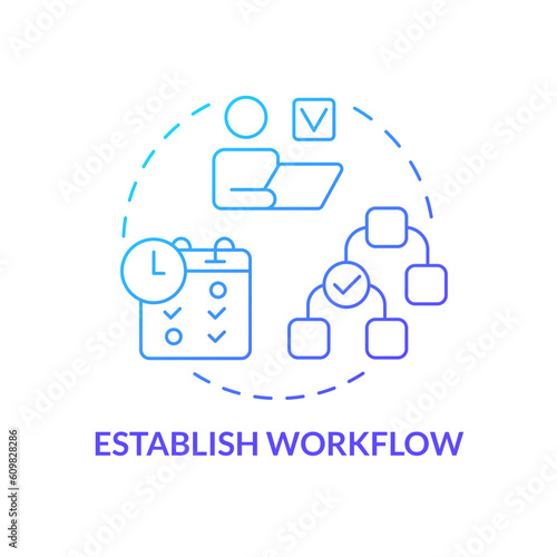 Establish workflow blue gradient concept icon. Roles and responsibilities. Optimization process. Content creation. Project management abstract idea thin line illustration. Isolated outline drawing