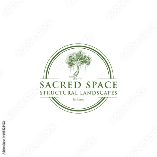Modern Fresh Green Eco-Friendly Vintage Tree Logo Design Template