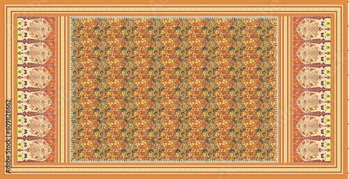 madhubani kalamkari chinz kani Abstract shirting Ajrakh Ikat block batik print patola Background digital printing textile pattern floral allover design front back and duppata photo