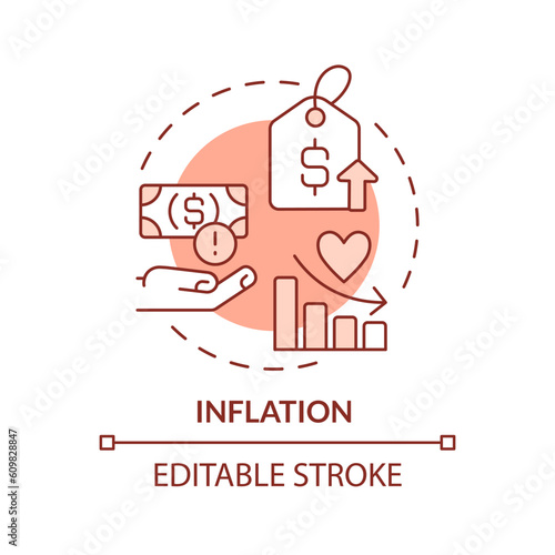 Inflation red concept icon. Rising cost. Consumer price index. Personal finance. Household budget. Financial crisis abstract idea thin line illustration. Isolated outline drawing. Editable stroke