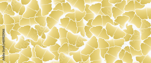 Abstract foliage line art vector background. Leaf wallpaper of ginkgo leaves, leaf branch, plants in hand drawn pattern. Botanical jungle illustrated for banner, prints, decoration, fabric.